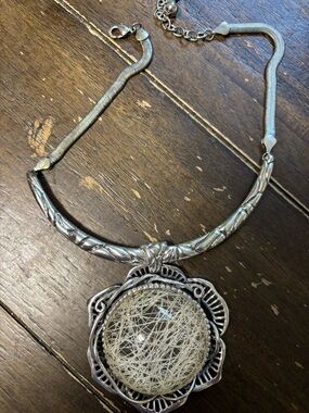 Silver-Tone Women’s Statement Necklace with Rutilated Quartz